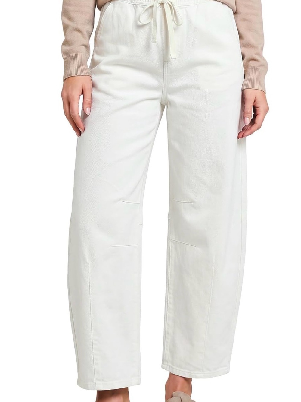 Women's white cropped barrel jean
